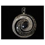 Sterling w/ black & clear gemstone pendant,