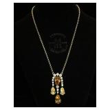 Sterling & clear & orange gemstone necklace,
