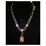 Sterling & Pink Gemstone necklace, 29.6g, by