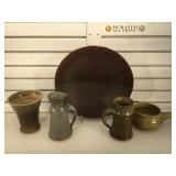2 stoneware large mugs, 2 stoneware pots &