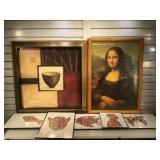 Framed wall art, 7 pieces, largest piece measures