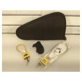 Soft pistol case, pistol grip and gun locks