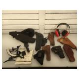 Lot of vintage leather holsters and more