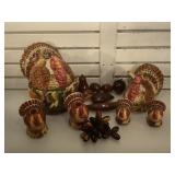Thanksgiving holiday set & carved wood fruit