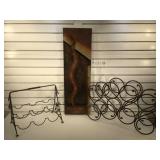 Metal wall art & 2 metal wine racks
