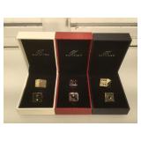 3 sets Kalifano metal & crystal dice in boxes,