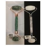 2 carved stone facial massagers, jade & crystal