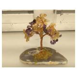 Mini gemstone prosperity tree on geode slice,