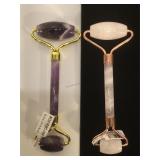 2 carved gemstone facial massagers, amethyst &