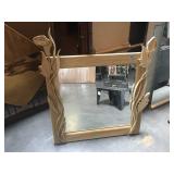 Custom made wood carved wall mirror - signed by