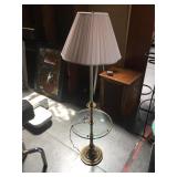 Brass based floor lamp with glass table ring