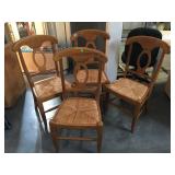 Set of 4 wood and rattan chairs