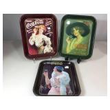 3 vintage metal Coca-cola advertising trays