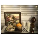 Framed print, wood serving tray, framed wall