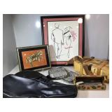 Framed prints, wood box, boomerang & more