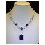 Sterling & dark blue quartz necklace, 30.2g (tw)