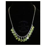Sterling & light green quartz necklace, 15.9g