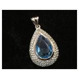 Sterling Blue & clear quartz pendant, 6.8g (tw)