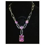 Sterling & pink quartz necklace, 36.4g (tw)