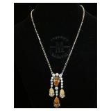 Sterling ,pink & clear quartz necklace, 22.5g