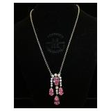 Sterling & pink quartz necklace, 23g (tw)