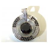 Sterling w/ black & clear quartz pendant, 17.8g