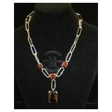 Sterling & red quartz necklace, 36.2g ( tw)