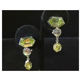 Sterling earrings w/ green & clear quartz, 15.1g