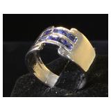 Sterling Diamond & Sapphire ring, size 7.5