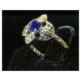 Sterling Diamond & Sapphire ring, size 7