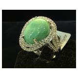Sterling Dyed Green Beryl & Sapphire ring, w/a of