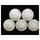 5-=1 oz. .999 Fine Liberty Silver Rounds, 5 x $