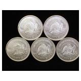 5- 1 oz. .999 Fine Silver Liberty Rounds, 5 x $