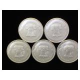 5- 1 oz. .999 Fine Silver Liberty Rounds, 5 x $