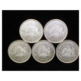 5- 1 oz. .999 Fine Silver Liberty Rounds, 5 x $