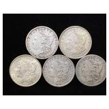 5 - Morgan Silver Dollars, various dates, 5 x $
