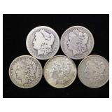 5- Morgan Silver Dollars, various dates, 5 x $