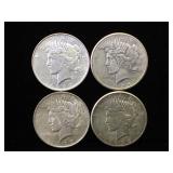 4- Silver Peace Dollars, various dates, 4 x $