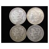 4- Morgan Silver Dollars, various dates, 4 x $
