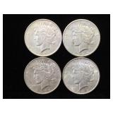 4- Silver Peace Dollars, various dates, 4 x $