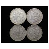 4- Morgan Silver Dollars, various dates, 4 x $