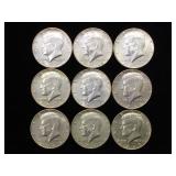 9- 40% Silver Kennedy Half Dollars