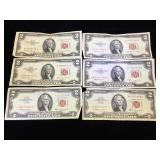 6- Red Label $2 United States Notes