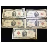 5- Red Label $2 United States Notes