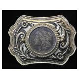 Western. Belt Buckle w/ 1878 Morgan Silver Dollar