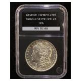 1896 Uncirculated Morgan Silver Dollar, cased