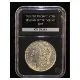 1897 Uncirculated Morgan Silver Dollar, cased