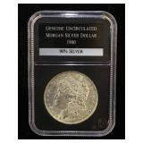 1900 Uncirculated Morgan Silver Dollar, cased
