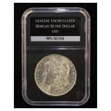 1885 Uncirculated Morgan Silver Dollar, cased