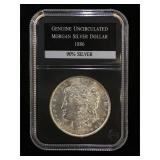 1886 Uncirculated Morgan Silver Dollar, cased
